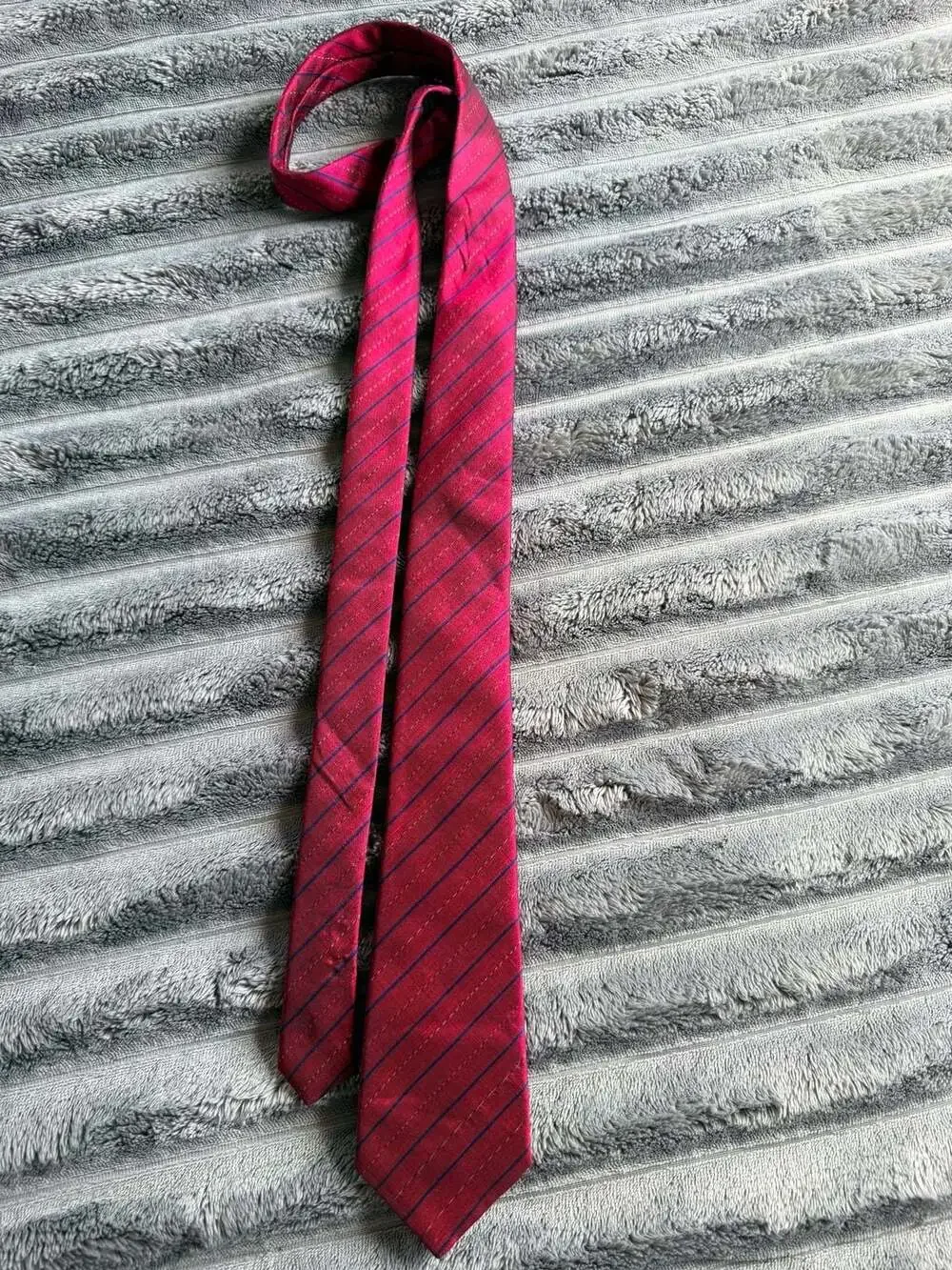 Mana Hand Made Red With Blue Stripes Thai Silk Necktie